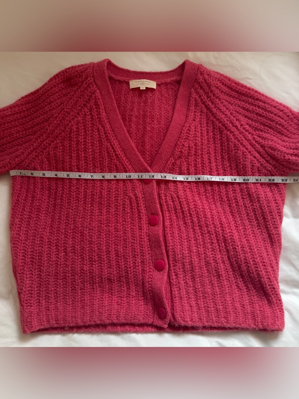 Sezane Basile Cardigan Pop Pink Alpaca Wool Chunky Knit Sweater XS - Picture 11 of 12